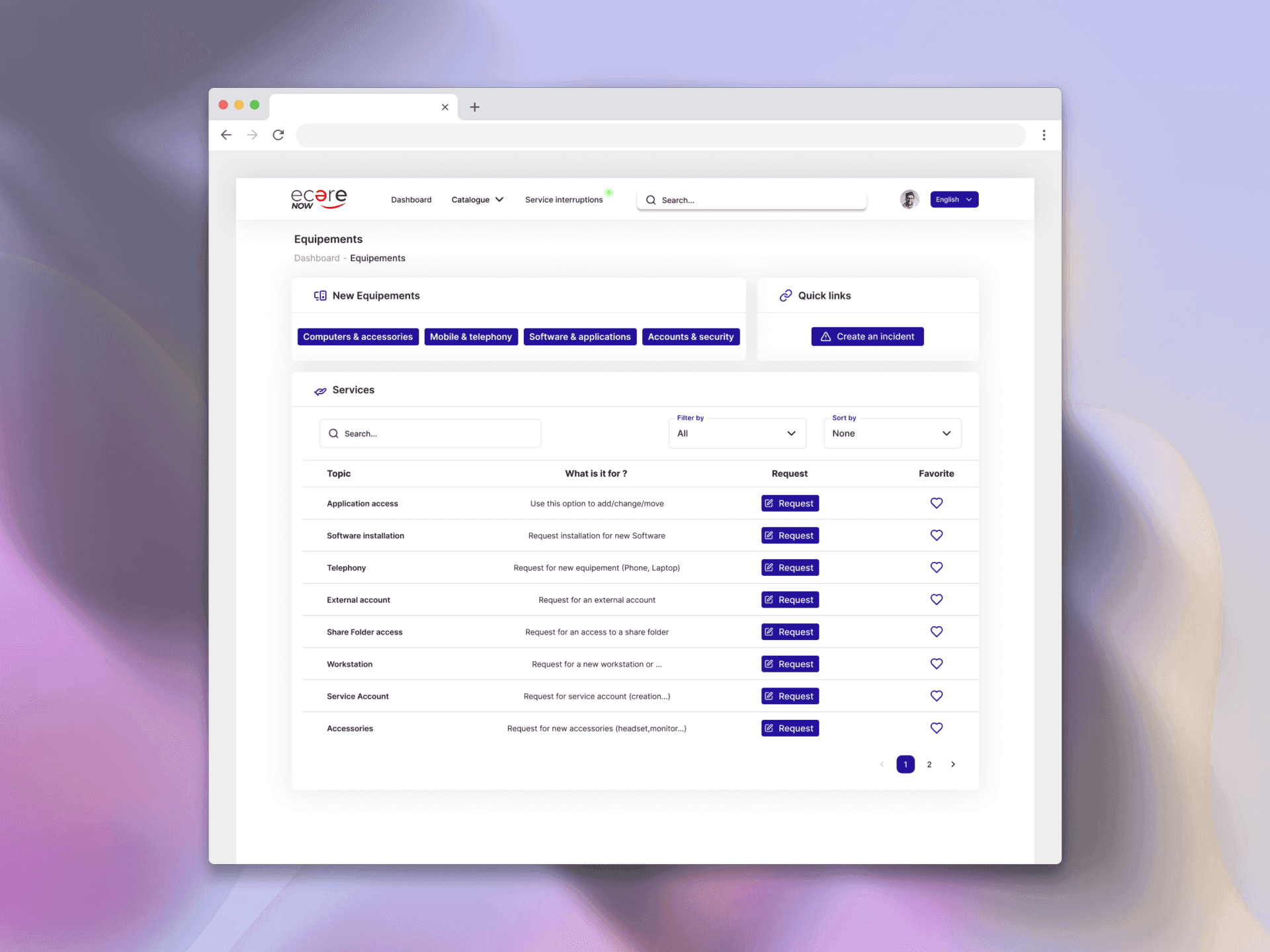 Catalogue de services internes